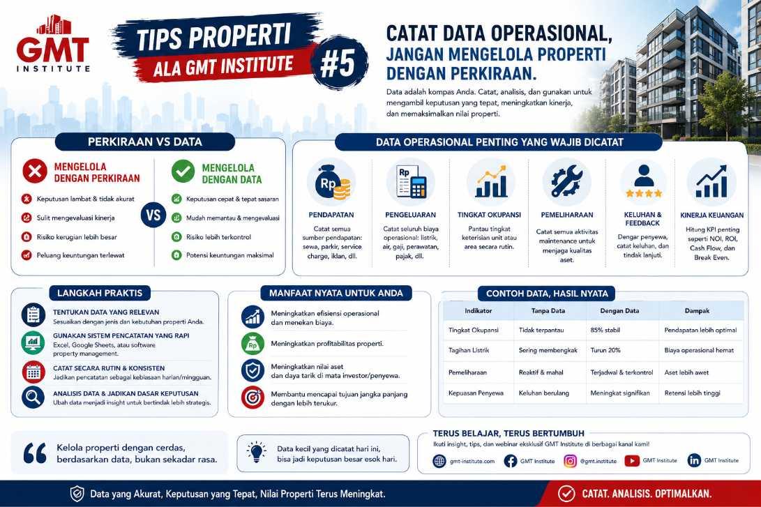  Tips Properti ala GMT Institute #4: Catat Data Operasional, Jangan Mengelola Properti dengan Perkiraan