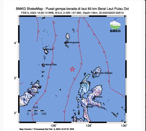  Gempa Magnitudo 5,2 Terjadi di Halmahera Utara