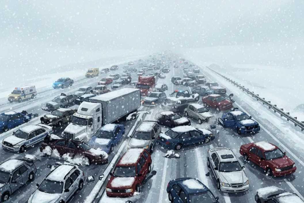 Kondisi Licin saat Badai Salju, 100 Kendaraan Terlibat Kecelakaan Beruntun di Michigan